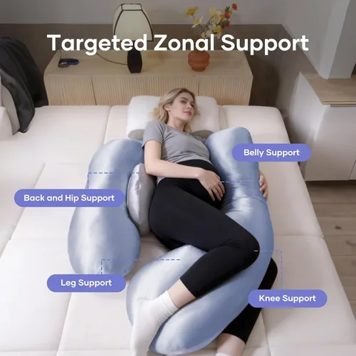 Vista 2 de Almohadas de embarazo para dormir de lado, almohada ajustable de apoyo para el vientre y la espalda, almohada de maternidad de cuerpo completo