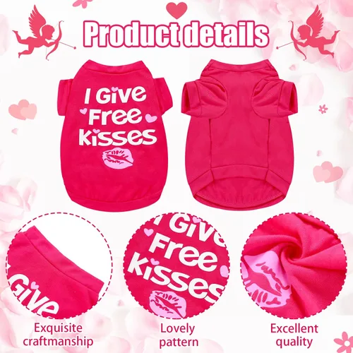 Vista 3 de Weewooday 5 piezas de camisa a granel para perro, ropa de corazones rosados, camisas para mascotas para perros pequeños, hembras, perros, ropa