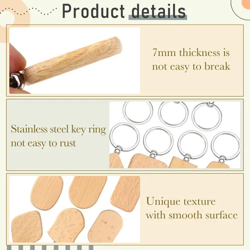 Vista 3 de Cunno 20 llaveros de madera en blanco sin terminar grabado láser en blanco con llavero de formas variadas de grabado de madera con anillo