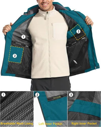 Vista 7 de MAGCOMSEN Men's Hooded Windproof Water Resistant Rain Jacket Windbreaker 5 Pockets for Hiking,Fishing,Runing