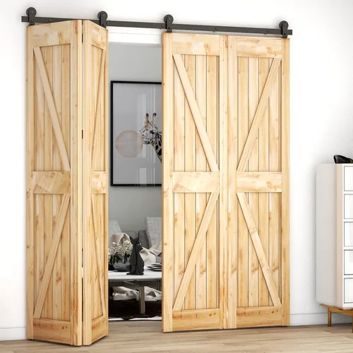 CCJH Kit de herrajes para puerta corrediza de granero plegable de 4.3 pies/51 pulgadas, resistente para 4 puertas (solo kit de herramientas, sin