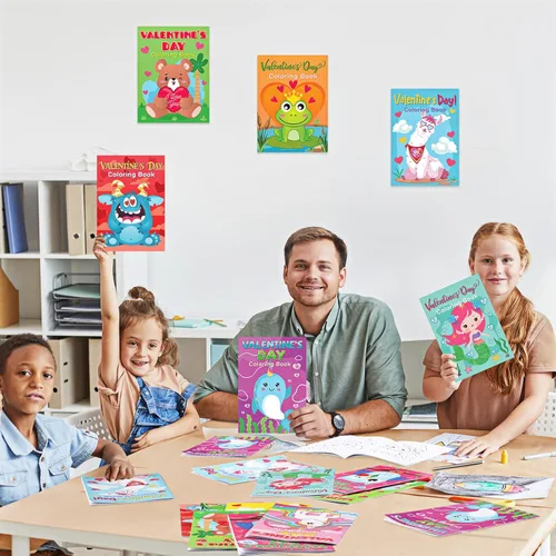 Vista 6 de Geyee Paquete de 45 libros para colorear para el día de San Valentín para niños, recuerdos de fiesta, San Valentín, mini libro para colorear, tema