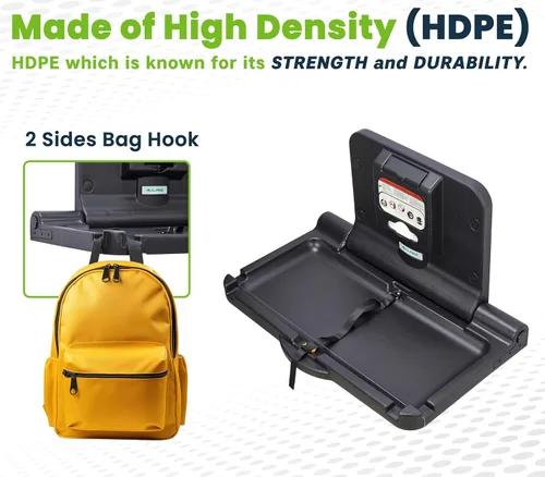 Vista 4 de Estación de cambio de pañales para bebé montada en la pared Alpine - Mesa de cambio de bebé horizontal. Mesas de pañales plegables con correa