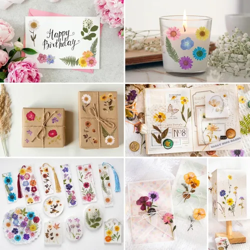 Vista 6 de Knaid Calcomanías temáticas de flores prensadas (surtido de 486 piezas, 36 hojas), calcomanías de resina floral secas, calcomanías de diario