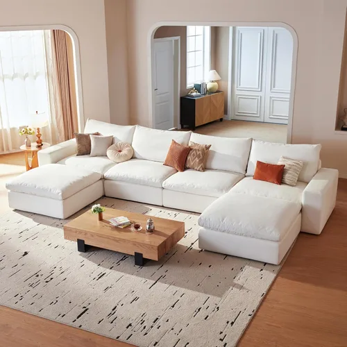 Vista 16 de Cloud Couch Sectional - Sofá seccional modular de gran tamaño de 110.2 pulgadas con asientos profundos, cómodo sofá de nube blanca con funda lavable