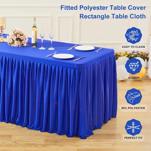 Vista 17 de Manteles de poliéster negro para mesas rectangulares de 4 pies, cubierta de mesa ajustada sin arrugas con falda de mesa plisada con volantes