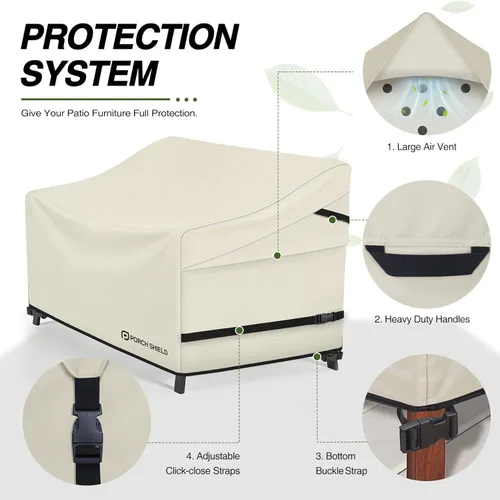 Vista 4 de Porch Shield Funda Impermeable para Sofá de Banco de Exterior – Funda para Sofá de Dos Plazas de Patio 56W x 31D x 33H pulgadas, Beige