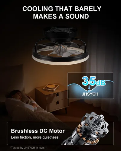 Vista 6 de Ventilador de techo con luces, ventiladores de techo de perfil bajo con luces y control remoto, luz LED de ventilador de montaje empotrado
