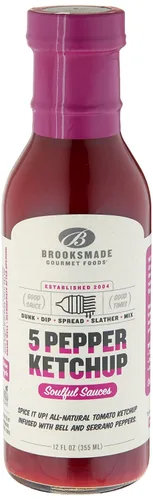 Brooksmade Gourmet Foods Soulful Sauces, salsa de tomate de 5 pimientas, sin gluten, sin jarabe de maíz alto en fructosa, ketchup picante totalmente