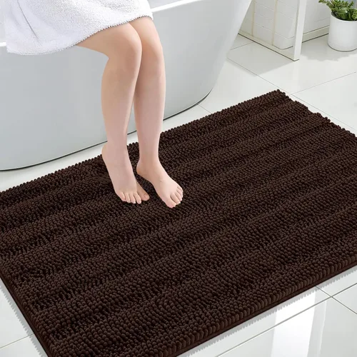 Vista 325 de OLANLY Alfombras de Baño Gruesas de 47 x 20 pulgadas, Extra Suaves Absorbentes de Chenilla a Rayas, Respaldo de Goma, Lavables y Secables a Máquina