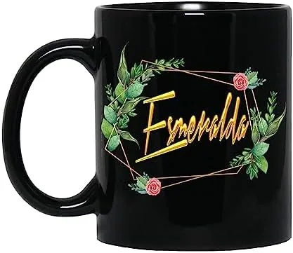 Coffee Mug Personalized Name Esmeralda Mug for Women Girls Wife, Mother, Custom Name Flower Coffee Mug, Name Coffee Cup, Floral Design, Personalized