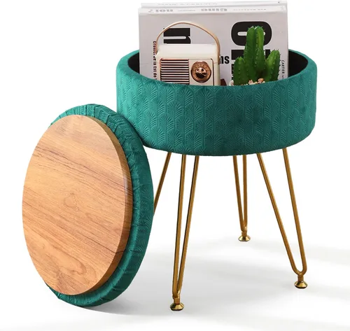Vista 10 de Cpintltr Reposapiés Taburetes Otomana Redonda de Terciopelo con Espacio de Almacenamiento Silla de Tocador Suave con Asiento de Espuma Viscoelástica