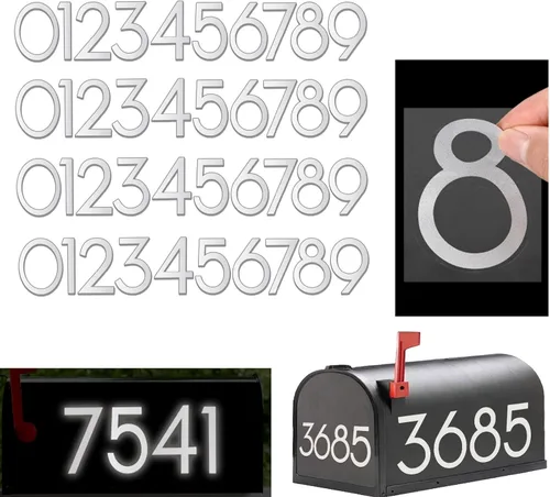 Vista 13 de Números reflectantes para buzones de correo para exteriores, 60 calcomanías impermeables para números de buzón, grandes de 3 pulgadas, 2 pulgadas