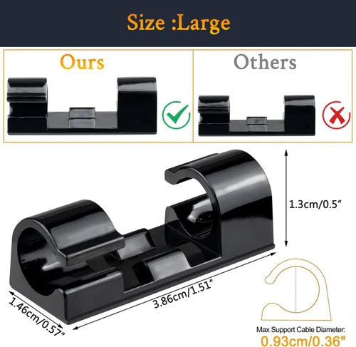 Vista 3 de SOULWIT 50 clips autoadhesivos para organizar cables, organizadores de cables, clips de cable adhesivos para TV, PC, laptop, cable Ethernet, Negro