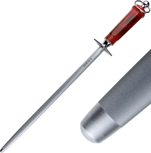 Vista 9 de Afilar de acero afilador de cuchillo Rod plano 10 pulgadas afilando acero para cuchillos rojo