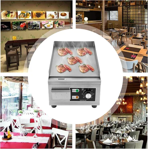 Vista 3 de Planchas comerciales – Plancha eléctrica antiadherente con parte superior plana para parrilla grande, placa caliente de acero inoxidable, ajuste