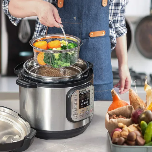 Vista 6 de AOZITA Cesta de vapor para accesorios de Instant Pot de 6 cuartos o 8 cuartos de galón - 2 niveles apilables de acero inoxidable 18/8 de malla