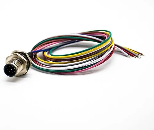 Vista 5 de Elecbee M12 macho zócalo A codificó 8Pin montaje trasero recto para cable 0.2M soldadura impermeable conector