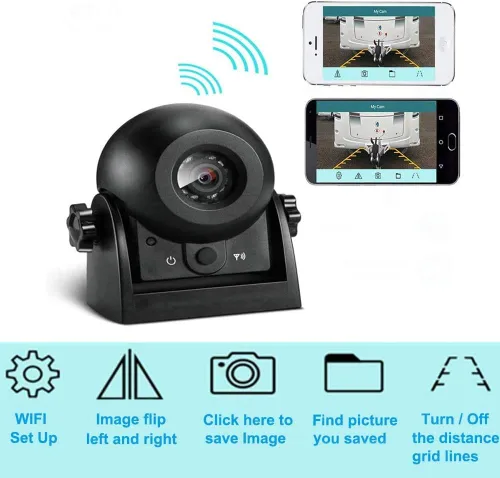 Vista 5 de Cámara de respaldo inalámbrica, cámara de visión trasera magnética HD de 1080P para camiones/RV/remolque, funciona con CarPlay y Android
