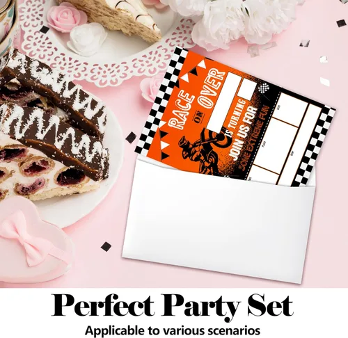 Vista 3 de Tarjetas de invitaciones de cumpleaños de motocross con sobres (20 unidades), suministros de fiesta de cumpleaños de motocross, invitaciones