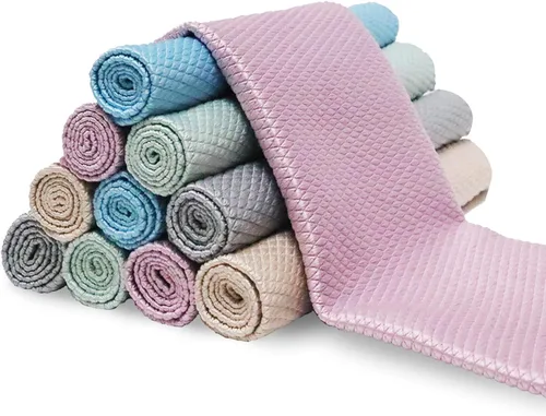 Paño de limpieza de microfibra reutilizable para escamas de pescado, trapos de limpieza sin pelusa para vidrio, sin marcas de agua, platos, espejos