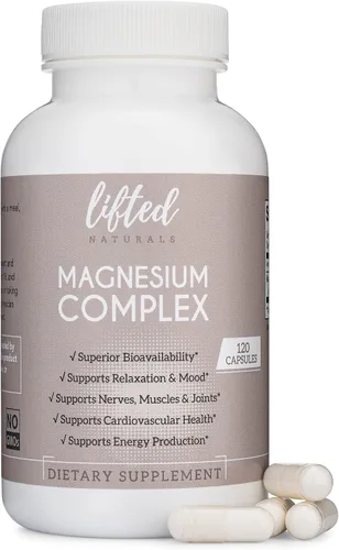 Complejo de magnesio - Suplemento de magnesio Lifted Naturals con bisglicinato, malato, taurato - 120 cápsulas - Fórmula de magnesio biodisponible