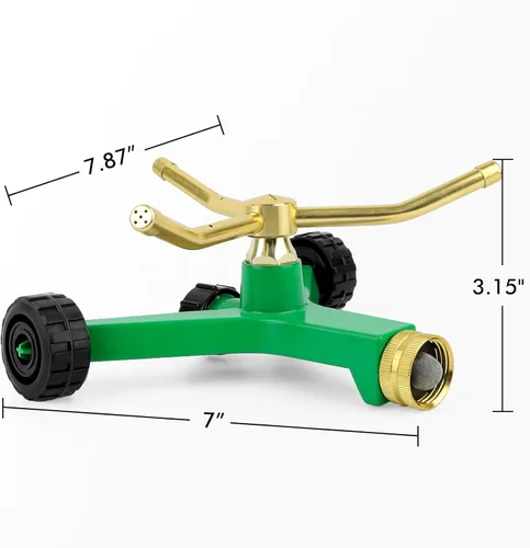 Vista 7 de RESTMO Aspersor de Metal de 3 Brazos con Base con Rueda, Sistema de Aspersor Rotatorio Automático de 360 Grados para Césped, Planta de Jardín