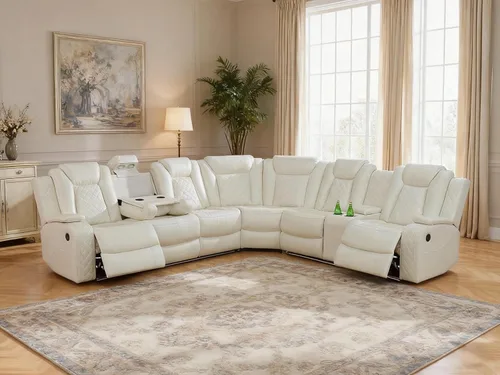 Vista 11 de Juego de sofá seccional reclinable eléctrico, sofás seccionales de cuero en forma de L para sala de estar, asientos de cine en casa con soporte