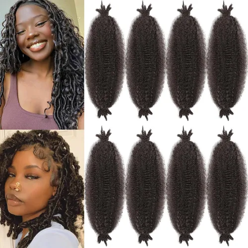 Vista 10 de 3 paquetes de cabello rizado afro elástico de 10 pulgadas, cabello trenzado Marley Twist 1B preseparado de ganchillo sintético suave para rastas