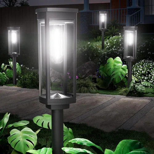 Vista 9 de NEWMESSI Paquete de 4 luces solares para caminos al aire libre, modernas luces LED solares de súper brillo, IP65, impermeable, para jardín, jardín