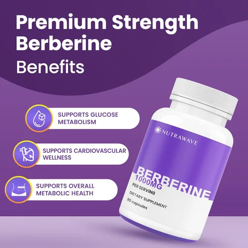 Vista 2 de Nutra Wave Berberina pura HCL 1000mg – Sin OMG, vegano, sin gluten – 90 cápsulas