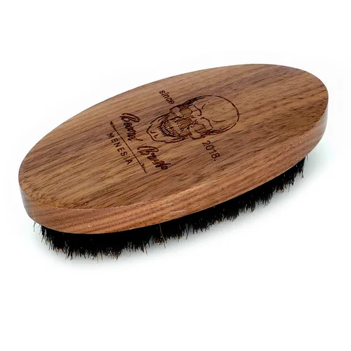 Vista 10 de Cepillo de barba con cerdas de jabalí Menesia para hombres, pequeño cepillo de barba de madera de viaje en bolsillo (Cráneo)