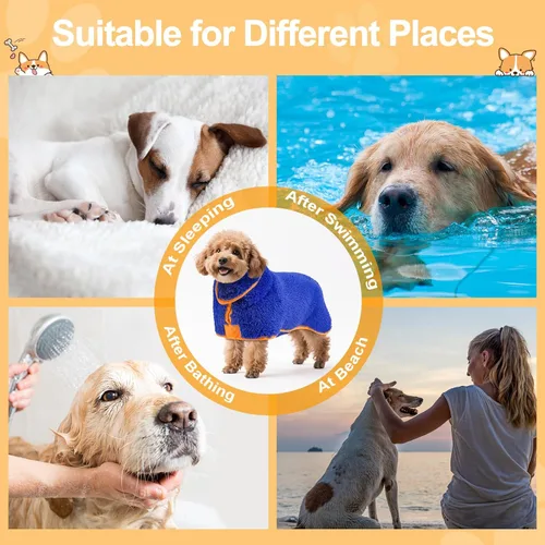 Vista 6 de Bienbee Bata de baño para perro, de secado rápido, súper absorbentes, para después del baño, toalla cálida para perros, suministros de baño