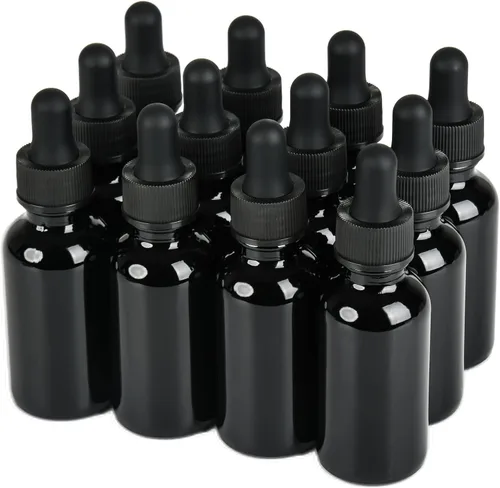 Vista 8 de NOOEEISS 4 piezas, botella con cuentagotas de 1 oz, botella de vidrio ámbar con cuentagotas, botellas de tintura con cuentagotas, acabado elegante