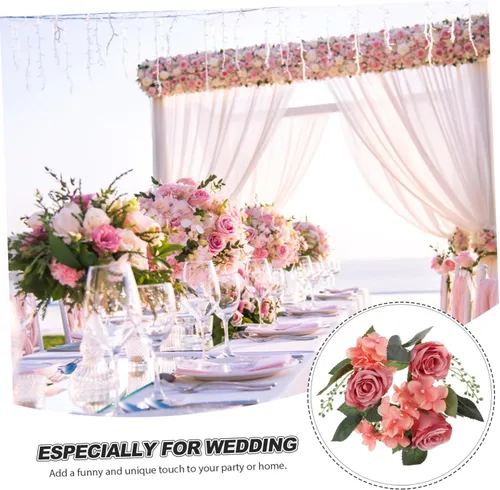 Vista 7 de DECHOUS 3 piezas de anillo de vela de flores artificiales, corona, pilar, vela, anillo de luz de té, corona, servilletero, soporte para San