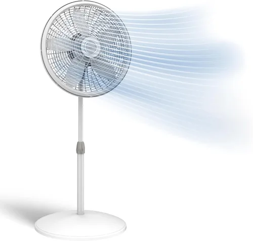 Ventilador de pedestal oscilante Lasko - Ventilador Lasko con altura ajustable y 3 velocidades de enfriamiento, portátil, 18 pulgadas, color blanco,