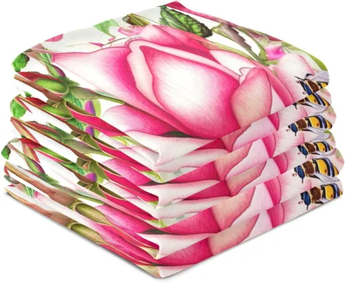 Vista 4 de Botanical Roses Butterflies Retro Tea Towels, 28x18 Absorbent Kitchen Towel Cute