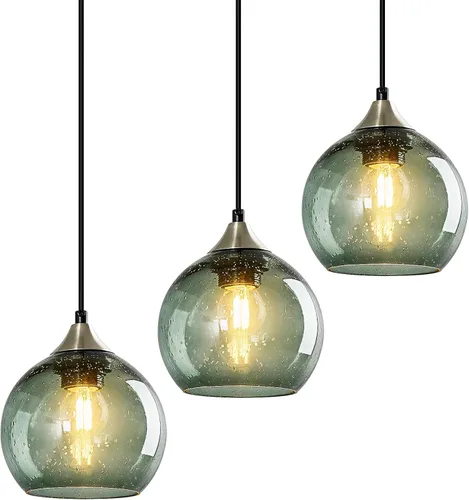 Vista 36 de Luces colgantes de vidrio marrón claro, lámpara colgante de globo de isla de cocina, lámparas colgantes modernas para dormitorio, sala de estar