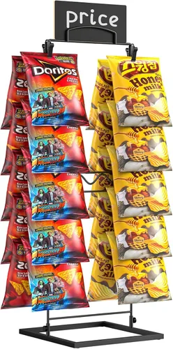TJ.MOREE Soporte de exhibición para chips, soporte para bolsa de chips para exhibición de fiestas, 2 filas y 32 clips, colgador de aperitivos para