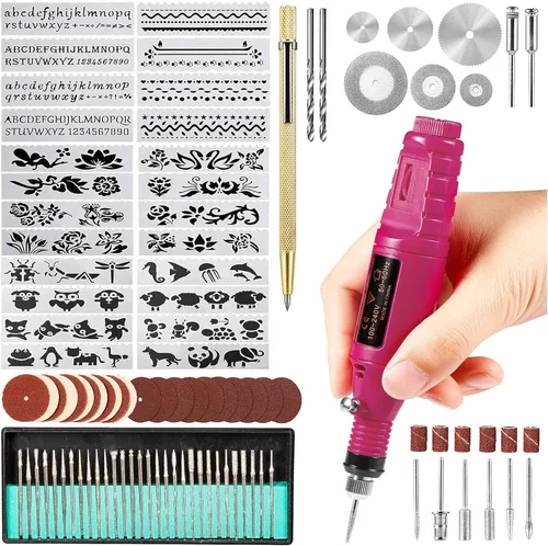 Vista 8 de Uolor Kit de 108 herramientas de grabado, multifuncional, eléctrico, con cable, micro grabador, herramienta giratoria para joyas, vidrio, madera