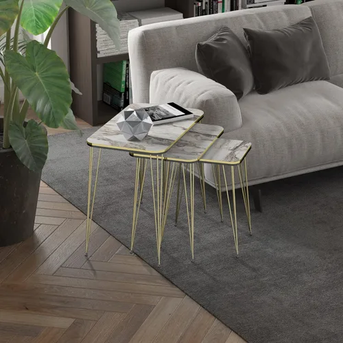 Vista 15 de Juego de 3 anidados redondos, base moderna de aspecto de grano de madera para mesas de centro o mesitas de noche, mesa auxiliar, mesa auxiliar