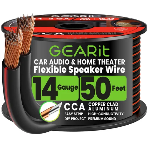 Vista 22 de GEARit Cable de altavoz calibre 14, cable de altavoz de 100 pies para audio de automóvil, cine en casa, CCA (negro)