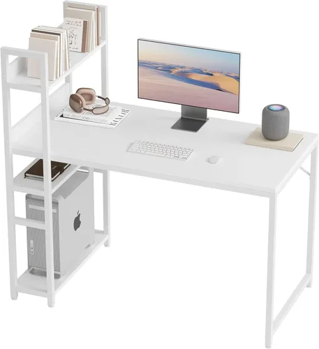 Vista 8 de CubiCubi Escritorio para computadora de 47 pulgadas con estantes de almacenamiento, mesa de estudio para oficina en casa, estilo moderno y simple