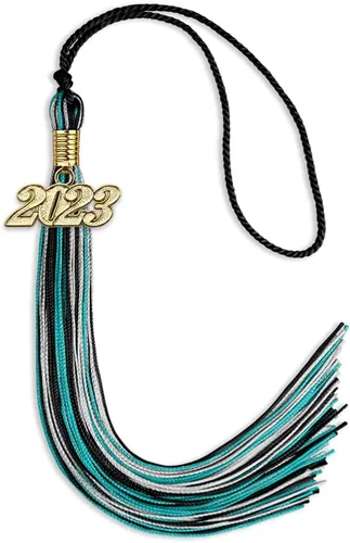 Vista 111 de Endea Graduation Borla mixta de triple color con gota de fecha dorada (negro/dorado/blanco, 2021)