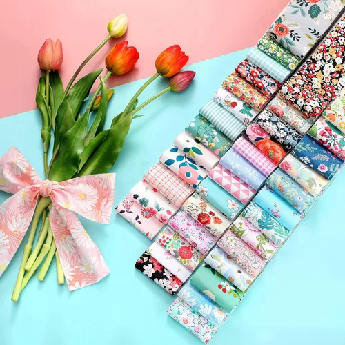 Vista 5 de Tegeme 40 piezas de tela Jelly para acolchado, rollo de retazos de algodón japonés, tela precortada con estampado floral retro, tiras de acolchado