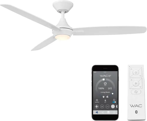 Vista 11 de WAC Smart Fans Blitzen - Ventilador de techo de 3 aspas para interiores y exteriores, 54 pulgadas, color blanco mate con control remoto, funciona