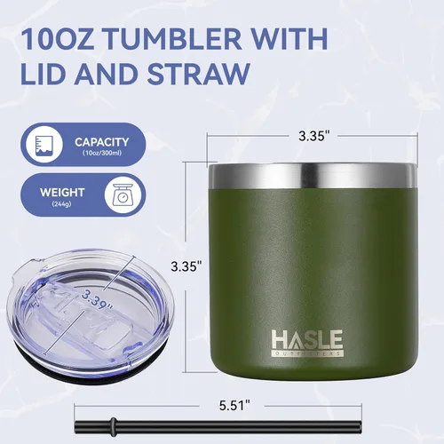 Vista 3 de HASLE OUTFITTERS Vasos aislados de 10 onzas con tapa y popote, vaso de acero inoxidable, taza de café de viaje, vaso reutilizable de doble pared