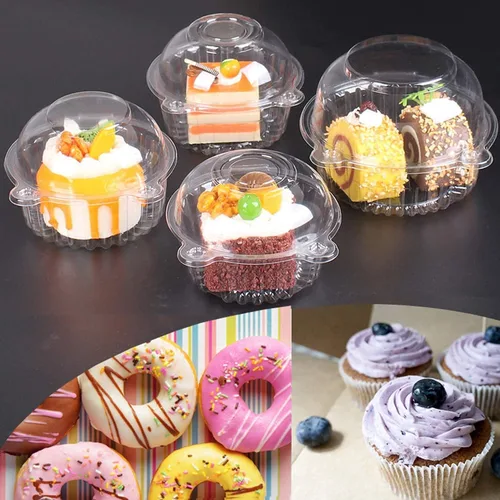 Vista 7 de 100 paquetes de plástico transparente individual para magdalenas, magdalenas, cajas para pasteles con tapa resellable para cupcakes, muffins