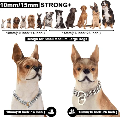 Vista 3 de Loveshine Collar de cadena para perro, cadena de eslabones cubanos de plata pulida de 0.59 pulgadas de grosor, collar de cadena de metal de acero