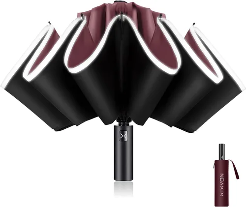 Vista 11 de XIXVON Umbrella Pro Protección UV UPF 50+ 99%, tira de seguridad reflectante, resistente al viento, portátil de viaje, automático, paraguas X2